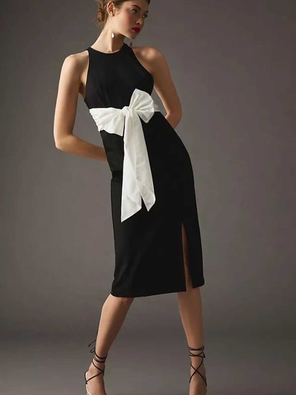 Maeve Black and White Bow-Front Cocktail Dress, Size Small